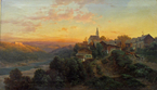Carl-Millner, Romantische Landschaftsträume, Blick auf Pullach und das Isartal mit Burg Grünwald, Ölgemälde um 1860